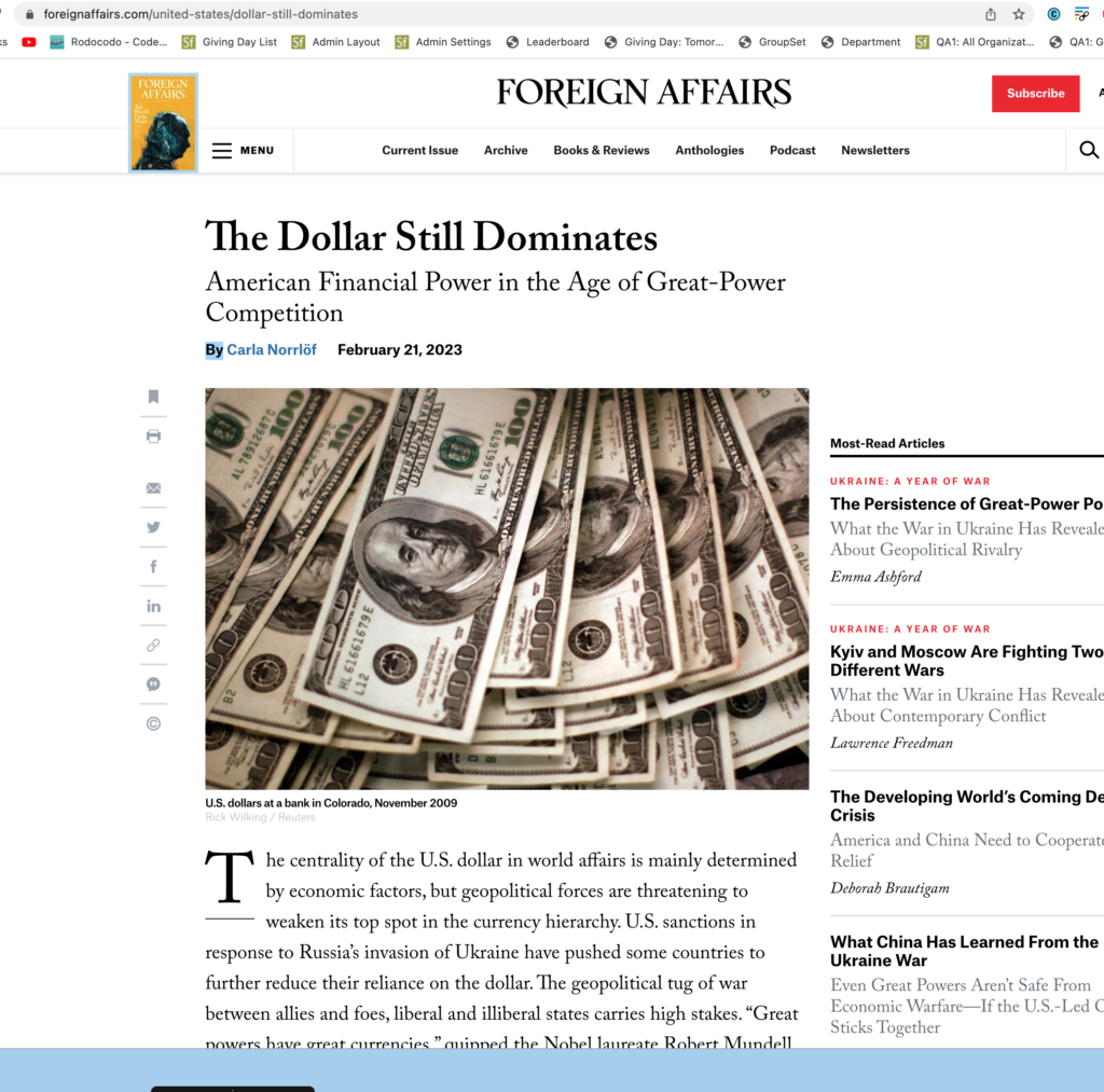 Foreign-Affairs-The Dollar Still Dominates